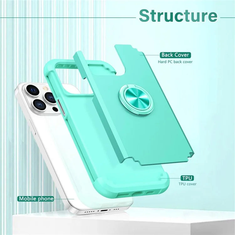 For iPhone 12 Pro Max Case with Ring Kickstand PC+TPU Phone Back Cover