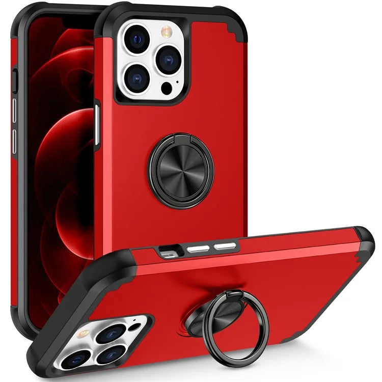 For iPhone 12 Pro Max Case with Ring Kickstand PC+TPU Phone Back Cover