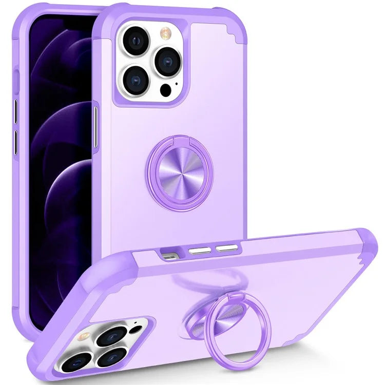 For iPhone 12 Pro Max Case with Ring Kickstand PC+TPU Phone Back Cover