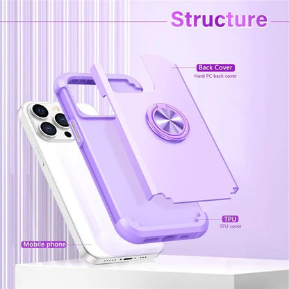 For iPhone 12 Pro Max Case with Ring Kickstand PC+TPU Phone Back Cover
