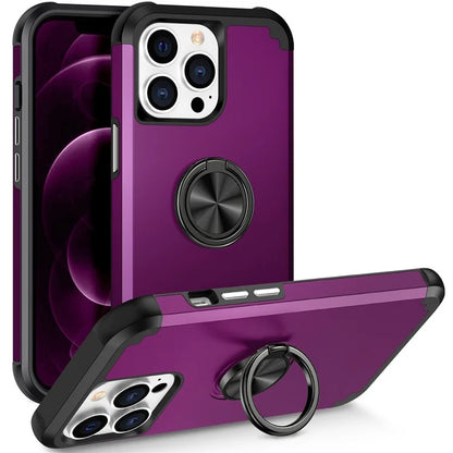 For iPhone 12 Pro Max Case with Ring Kickstand PC+TPU Phone Back Cover