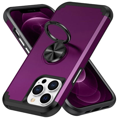 For iPhone 12 Pro Max Case with Ring Kickstand PC+TPU Phone Back Cover