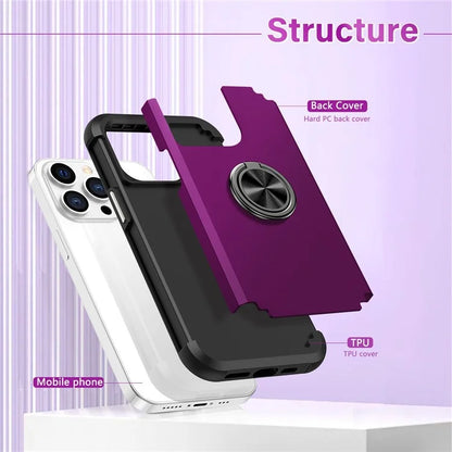 For iPhone 12 Pro Max Case with Ring Kickstand PC+TPU Phone Back Cover