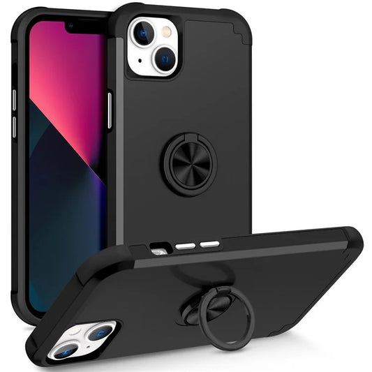 For iPhone 13 Shockproof Case PC+TPU Phone Back Case with Ring Kickstand