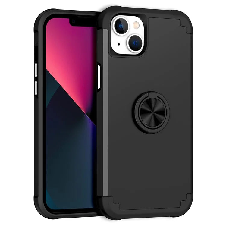 For iPhone 13 Shockproof Case PC+TPU Phone Back Case with Ring Kickstand