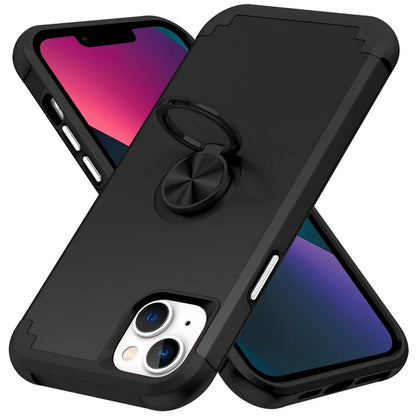 For iPhone 13 Shockproof Case PC+TPU Phone Back Case with Ring Kickstand