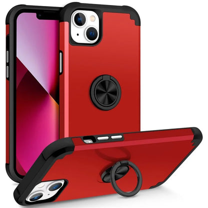 For iPhone 13 Shockproof Case PC+TPU Phone Back Case with Ring Kickstand