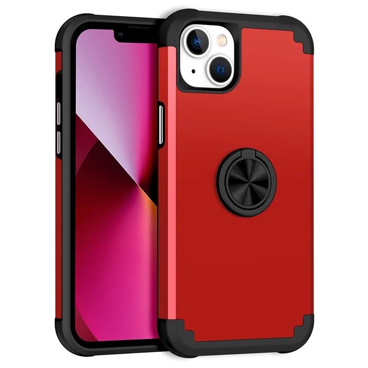 For iPhone 13 Shockproof Case PC+TPU Phone Back Case with Ring Kickstand