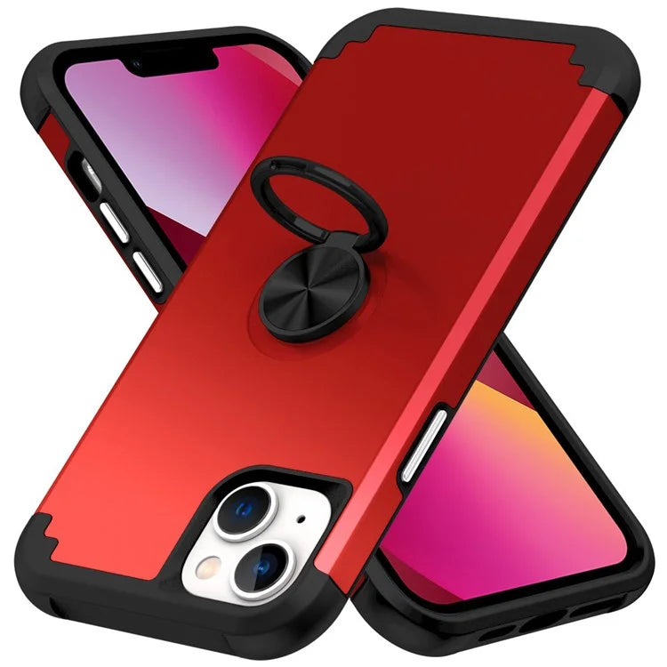 For iPhone 13 Shockproof Case PC+TPU Phone Back Case with Ring Kickstand