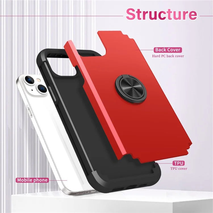 For iPhone 13 Shockproof Case PC+TPU Phone Back Case with Ring Kickstand