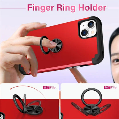 For iPhone 13 Shockproof Case PC+TPU Phone Back Case with Ring Kickstand