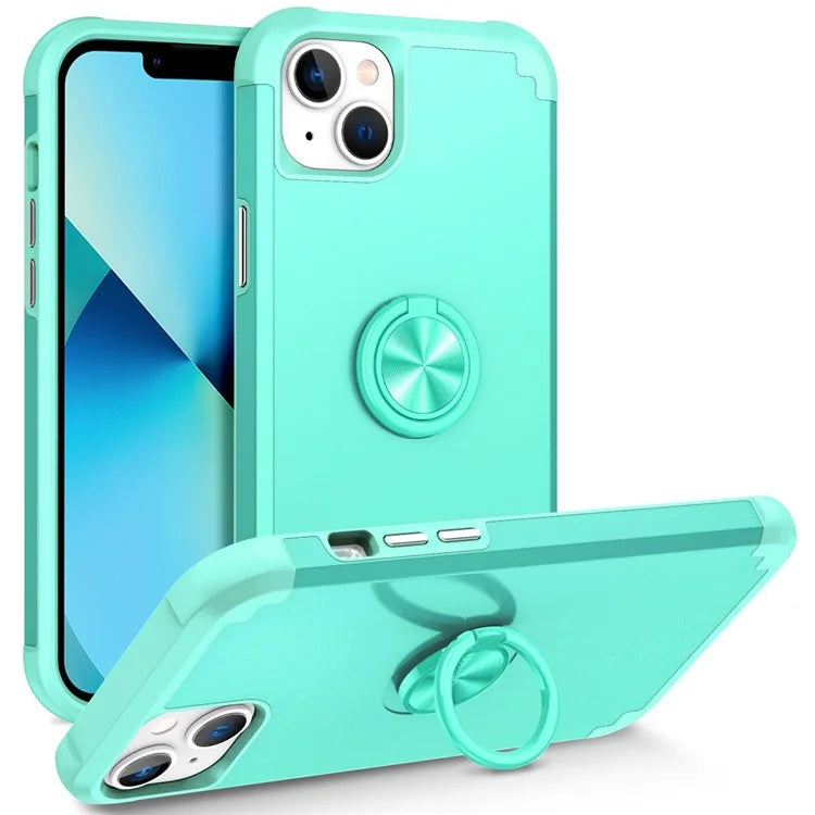 For iPhone 13 Shockproof Case PC+TPU Phone Back Case with Ring Kickstand