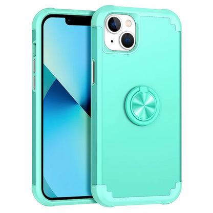 For iPhone 13 Shockproof Case PC+TPU Phone Back Case with Ring Kickstand