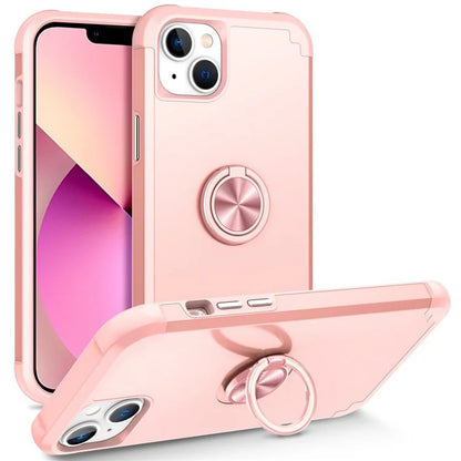 For iPhone 13 Shockproof Case PC+TPU Phone Back Case with Ring Kickstand