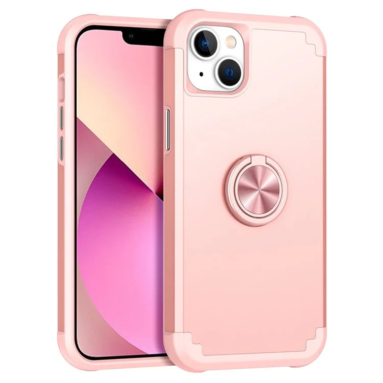 For iPhone 13 Shockproof Case PC+TPU Phone Back Case with Ring Kickstand