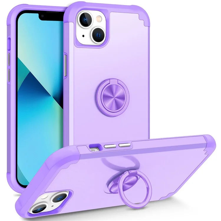 For iPhone 13 Shockproof Case PC+TPU Phone Back Case with Ring Kickstand