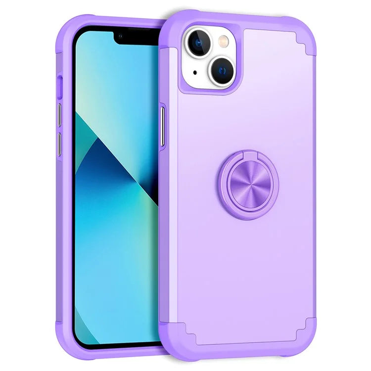 For iPhone 13 Shockproof Case PC+TPU Phone Back Case with Ring Kickstand