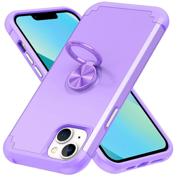 For iPhone 13 Shockproof Case PC+TPU Phone Back Case with Ring Kickstand