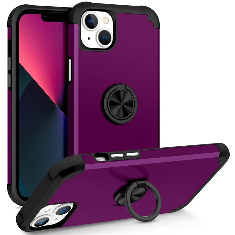 For iPhone 13 Shockproof Case PC+TPU Phone Back Case with Ring Kickstand