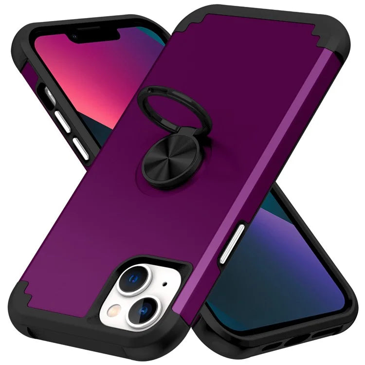 For iPhone 13 Shockproof Case PC+TPU Phone Back Case with Ring Kickstand