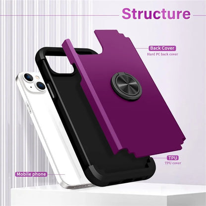 For iPhone 13 Shockproof Case PC+TPU Phone Back Case with Ring Kickstand