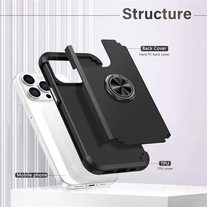 For iPhone 13 Pro Max Back Cover Finger Ring Holder PC+TPU Phone Protective Case