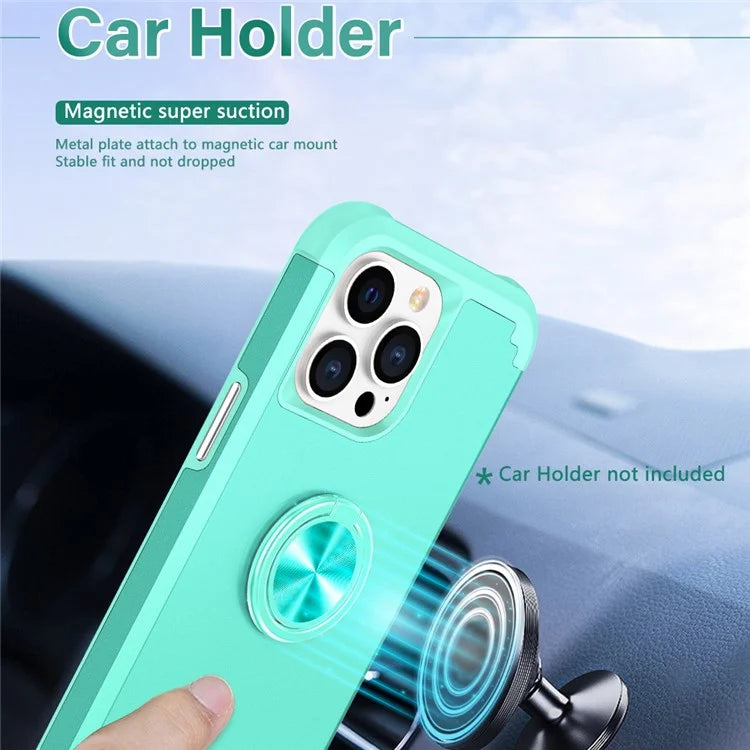 For iPhone 13 Pro Max Back Cover Finger Ring Holder PC+TPU Phone Protective Case