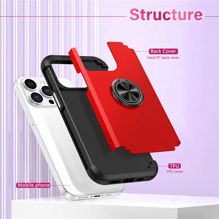 For iPhone 13 Pro Max Back Cover Finger Ring Holder PC+TPU Phone Protective Case