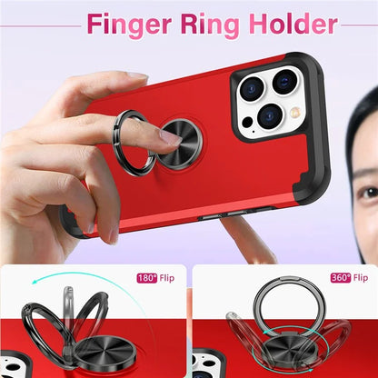 For iPhone 13 Pro Max Back Cover Finger Ring Holder PC+TPU Phone Protective Case