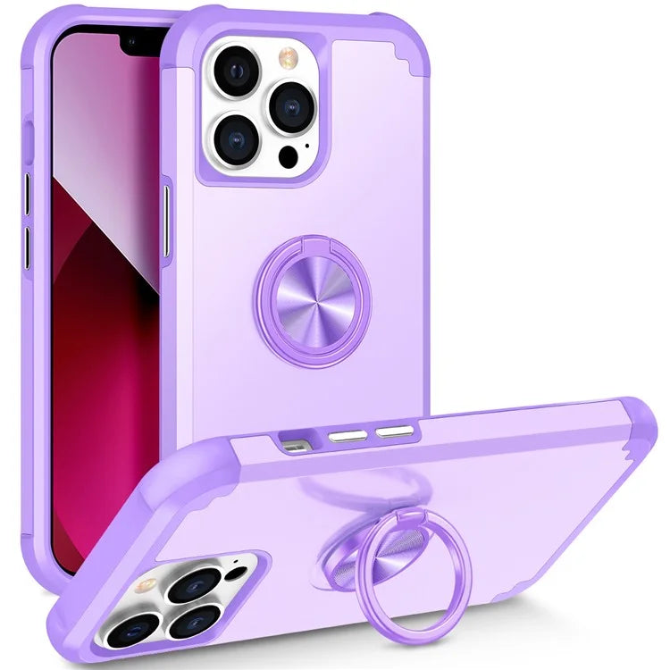 For iPhone 13 Pro Max Back Cover Finger Ring Holder PC+TPU Phone Protective Case