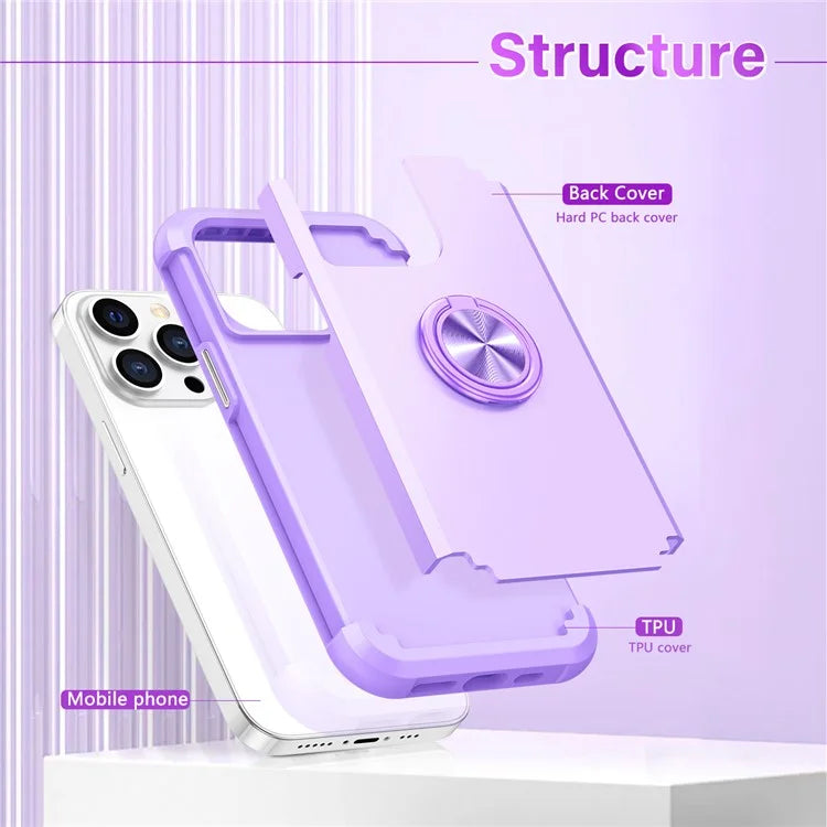 For iPhone 13 Pro Max Back Cover Finger Ring Holder PC+TPU Phone Protective Case