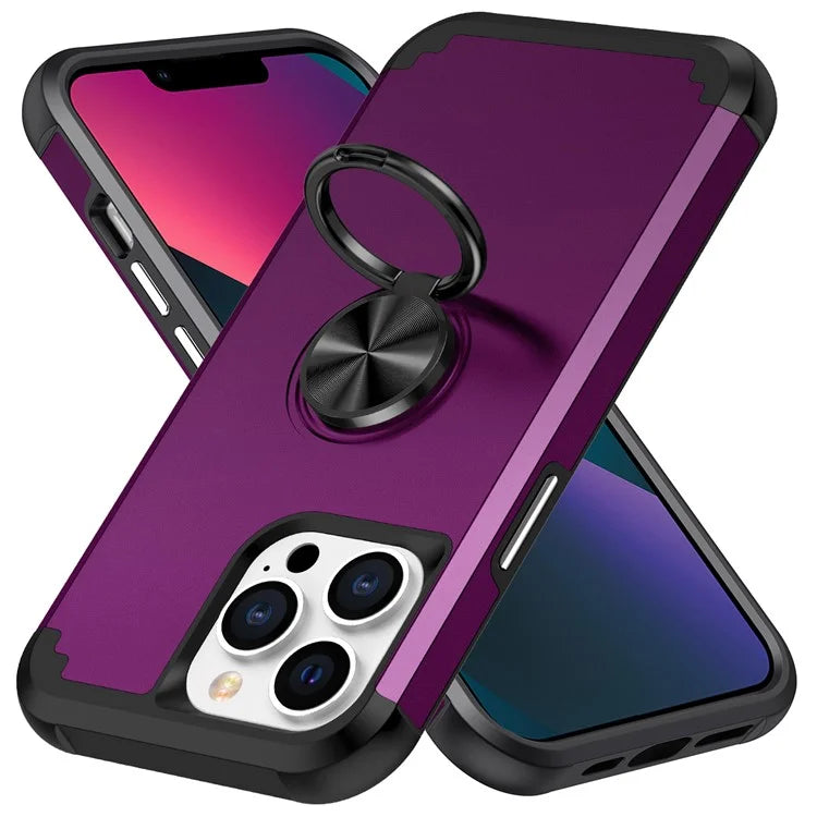 For iPhone 13 Pro Max Back Cover Finger Ring Holder PC+TPU Phone Protective Case
