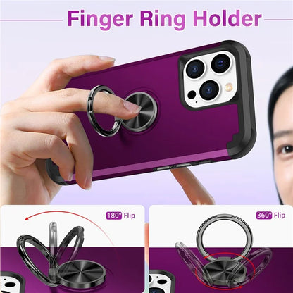For iPhone 13 Pro Max Back Cover Finger Ring Holder PC+TPU Phone Protective Case