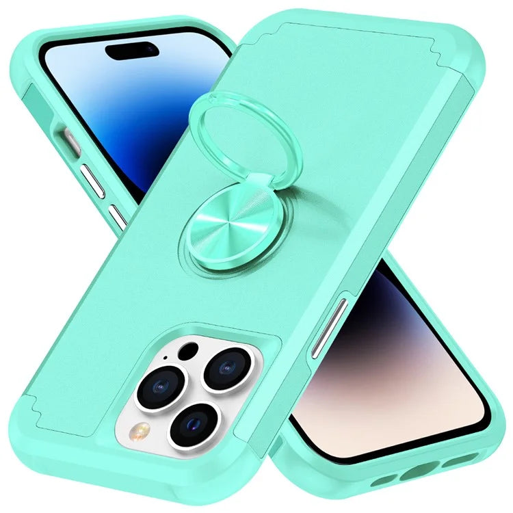 For iPhone 14 Pro Case with Ring Holder PC+TPU Drop-proof Phone Protective Cover