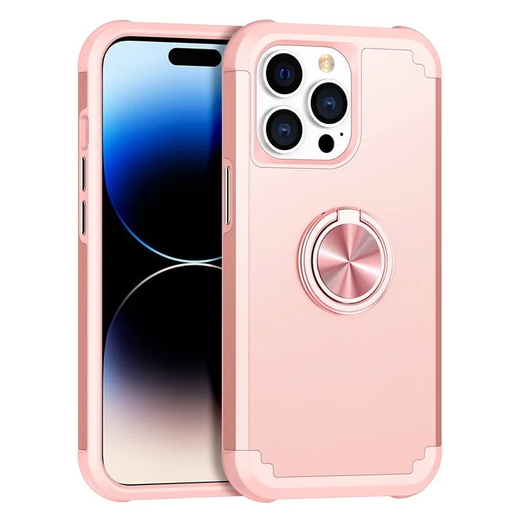 For iPhone 14 Pro Case with Ring Holder PC+TPU Drop-proof Phone Protective Cover