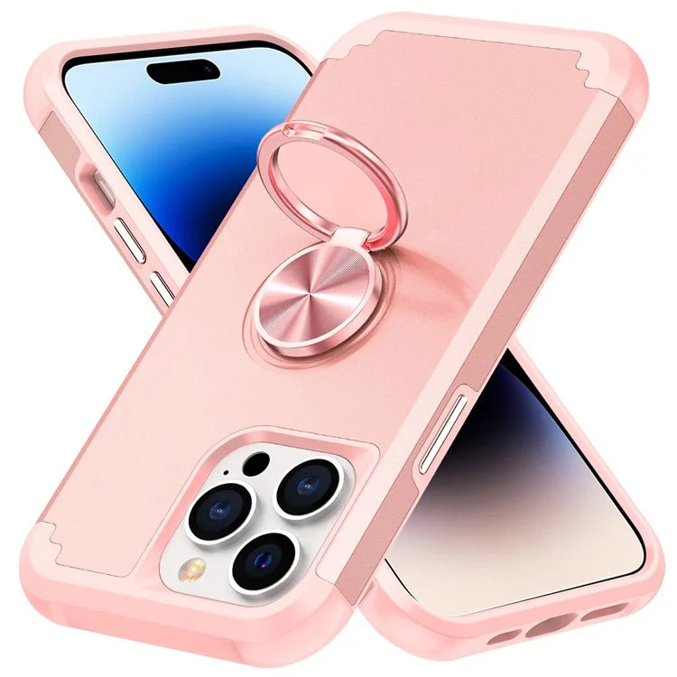 For iPhone 14 Pro Case with Ring Holder PC+TPU Drop-proof Phone Protective Cover