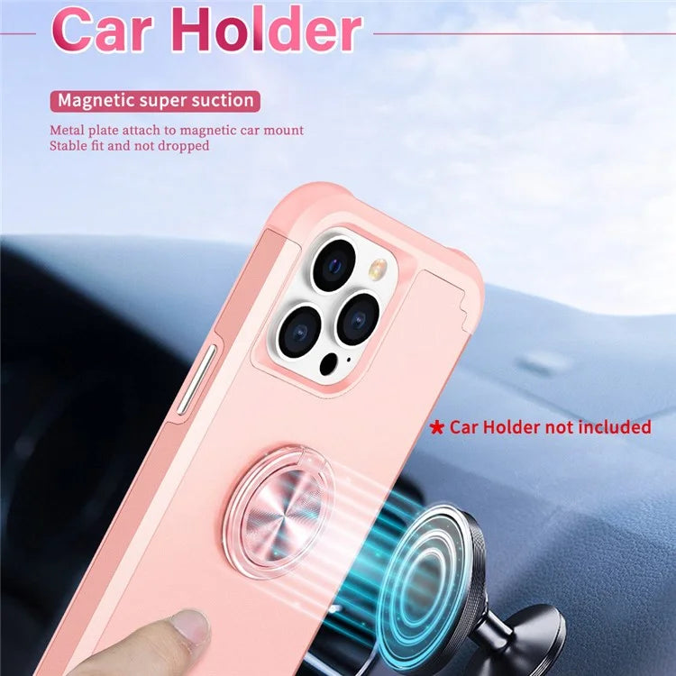 For iPhone 14 Pro Case with Ring Holder PC+TPU Drop-proof Phone Protective Cover
