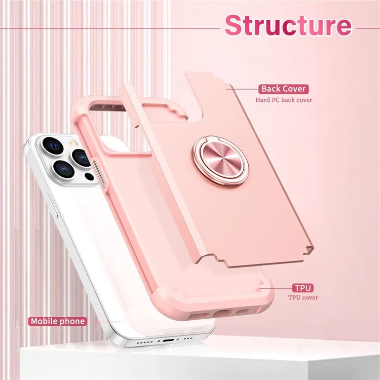 For iPhone 14 Pro Case with Ring Holder PC+TPU Drop-proof Phone Protective Cover