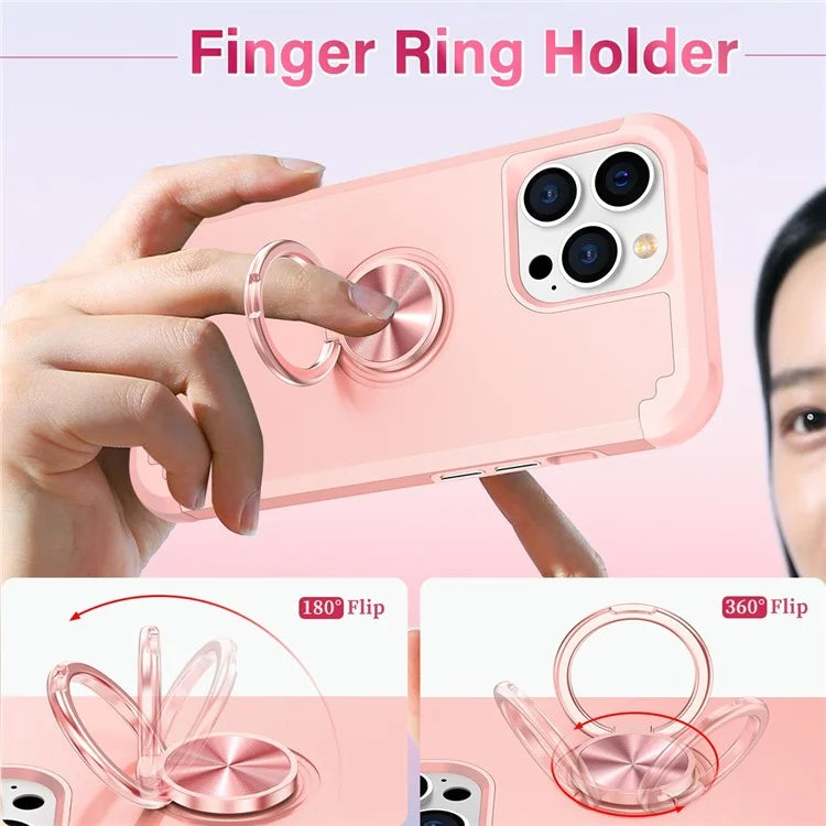 For iPhone 14 Pro Case with Ring Holder PC+TPU Drop-proof Phone Protective Cover