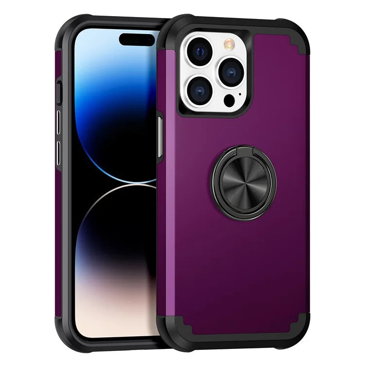 For iPhone 14 Pro Case with Ring Holder PC+TPU Drop-proof Phone Protective Cover