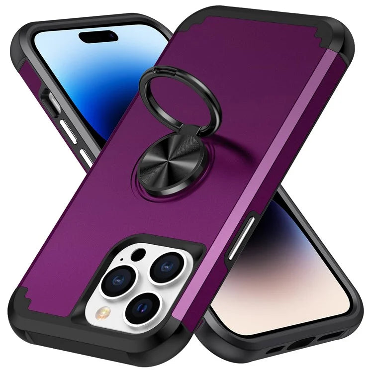 For iPhone 14 Pro Case with Ring Holder PC+TPU Drop-proof Phone Protective Cover