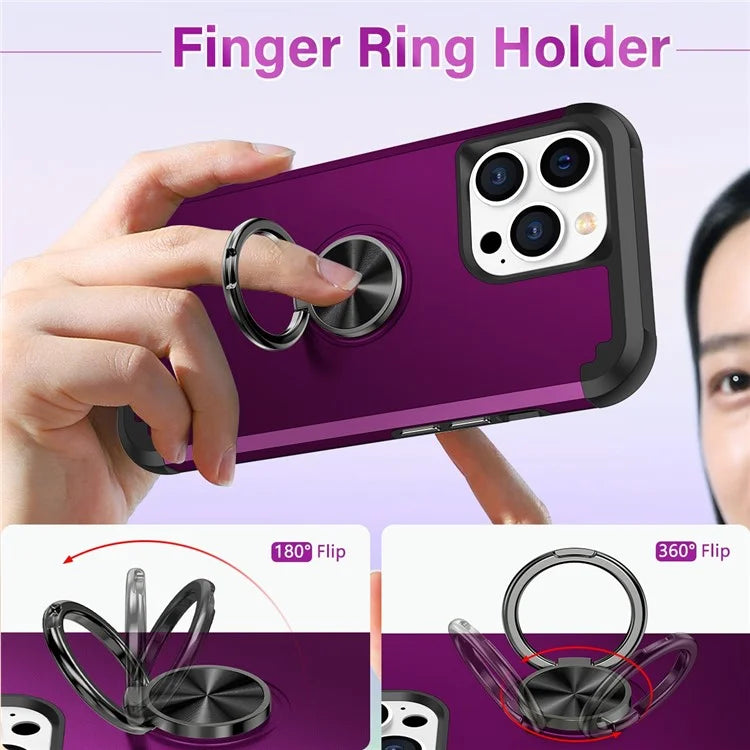 For iPhone 14 Pro Case with Ring Holder PC+TPU Drop-proof Phone Protective Cover