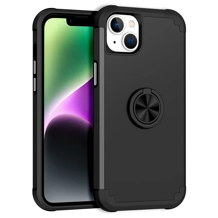 For iPhone 14 Case Scratch-resistant PC+TPU Phone Protector with Rotary Kickstand