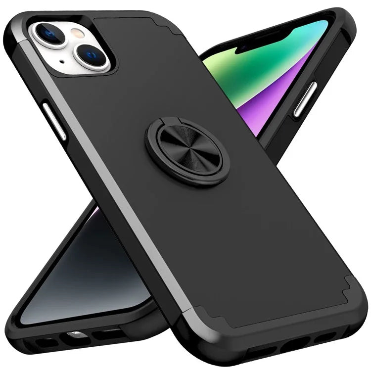 For iPhone 14 Case Scratch-resistant PC+TPU Phone Protector with Rotary Kickstand