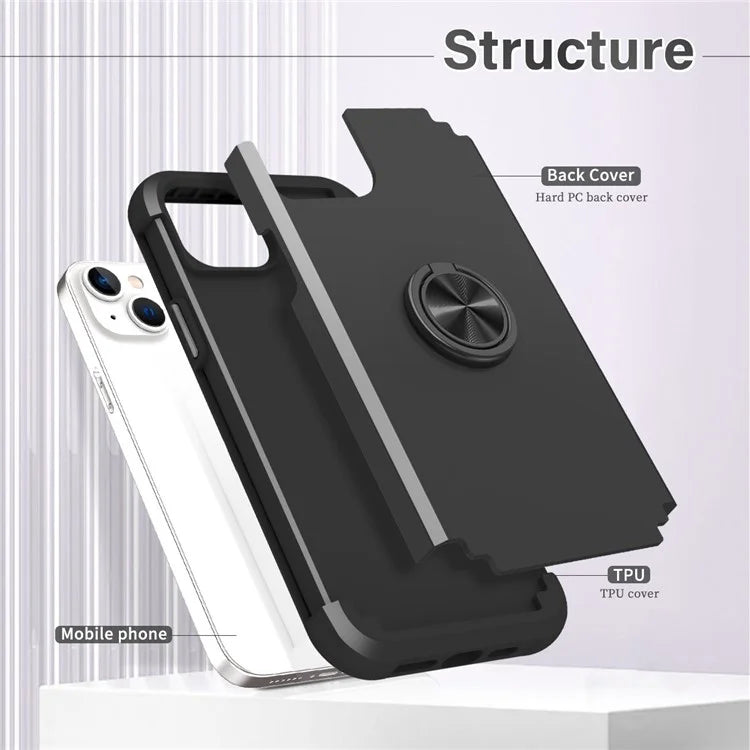 For iPhone 14 Case Scratch-resistant PC+TPU Phone Protector with Rotary Kickstand