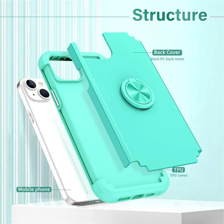 For iPhone 14 Case Scratch-resistant PC+TPU Phone Protector with Rotary Kickstand