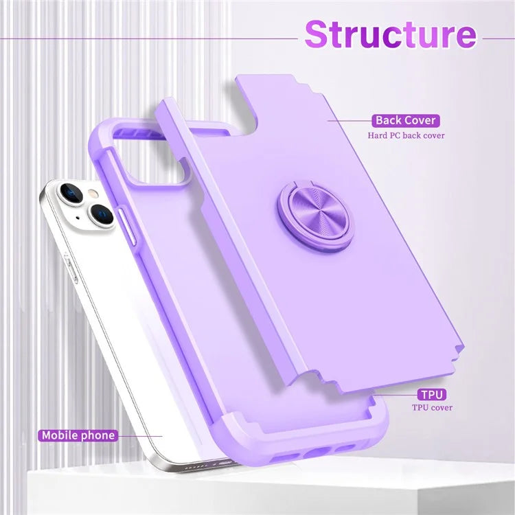 For iPhone 14 Case Scratch-resistant PC+TPU Phone Protector with Rotary Kickstand