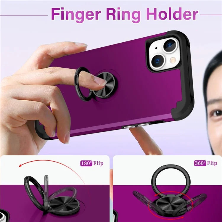 For iPhone 14 Case Scratch-resistant PC+TPU Phone Protector with Rotary Kickstand