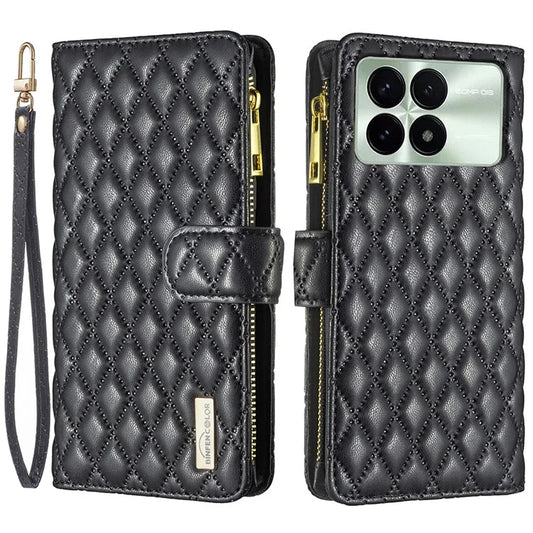 BINFEN COLOR BF Style-15 For Xiaomi Redmi K70E 5G / Poco X6 Pro 5G Case Zipper Wallet Stand Cover with Strap