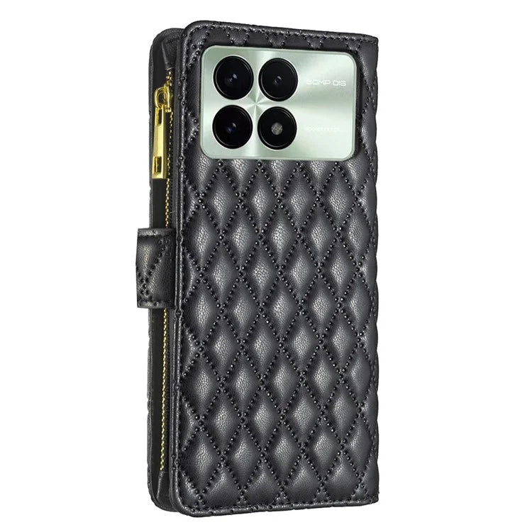BINFEN COLOR BF Style-15 For Xiaomi Redmi K70E 5G / Poco X6 Pro 5G Case Zipper Wallet Stand Cover with Strap